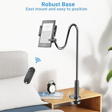 Kefotic Gooseneck Tablet Holder for Kindle Reading in Bed with Page Turner Remote, Hands Free Desk Bedside Lazy Arm Stand for Kindle Accessories, Gifts for Readers - Image 6