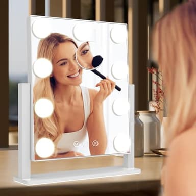 Vanity Mirror with Lights, Hollywood Lighted Makeup Mirror with 3 Color Lighting Modes and 9 Dimmable Bulbs, Detachable 5X Magnification, Smart Touch Control, 360°Rotation, White - Image 6