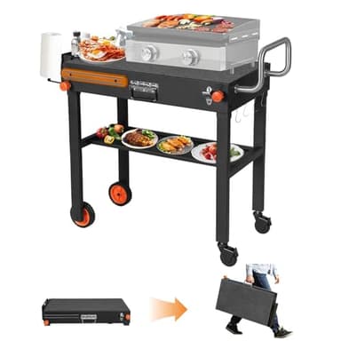 LKVHV Portable Outdoor Grill Table, Blackstone Grill Stand Solid and Sturdy 31"W x 17"D, Movable Kitchen Cooking Prep BBQ Cart with Wheels, Folding Cart for Ninja, Blackstone Griddle 17"/22" etc - Image 1