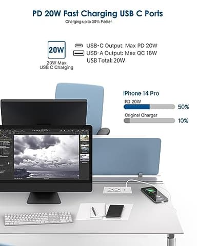 Conference Recessed Power Strip USB C Fast Charging,Furniture Recessed Outlet,Table Power Strip,Flush Mount for Side Table (White, 20W USB-C Port) - Image 2