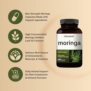 NatureBell Pure Moringa Capsules | Made with Moringa Powder Organic, 240 Capsules – Green Superfood, Skin Health, & Immune Support – Non-GMO, Gluten Free, 4 Month Supply - Image 3