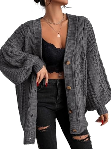 EXLURA Womens 2025 Oversized Cardigan Sweaters Fall Winter Lightweight Soft Knit Cardigan Open Front Button Outwear Coats Grey - Image 1