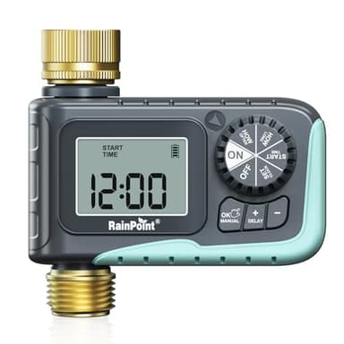 RAINPOINT Sprinkler Timer with Brass Inlet & Outlet, Programmable Hose Timer for Garden Soaker Hose, Watering Timer with Rain Delay/Manual Watering System, Digital Drip Irrigation for Yard, Lawn - Image 1