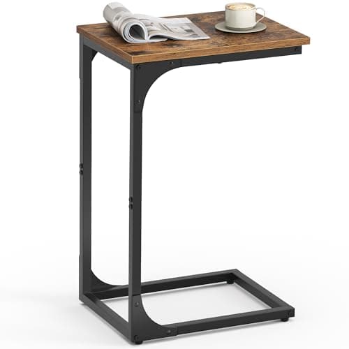 VASAGLE C-Shaped End Table, Small Side Table for Couch, Sofa Table with Metal Frame for Living Room, Bedroom, Bedside, Rustic Brown and Black - Image 1