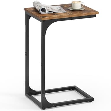 VASAGLE C-Shaped End Table, Small Side Table for Couch, Sofa Table with Metal Frame for Living Room, Bedroom, Bedside, Rustic Brown and Black - Image 1