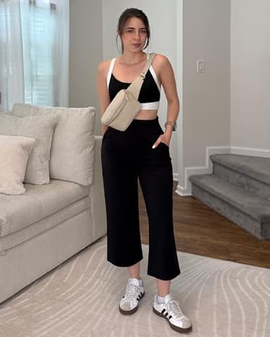 G4Free Capri Pants for Women Wide Leg Yoga Capri Leggings High Waisted Dress Cropped Pants with Pockets for Casual Summer(Black,M,21") - Image 5