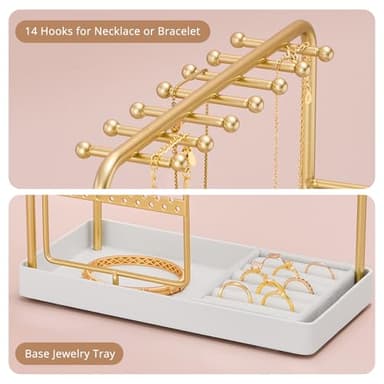 ProCase Jewelry Display Stand Holder, Jewelry Organizer and Storage with Velvet Ring Tray, Rotating Earring Display Bracelet Necklace Holder, Aesthetic Gifts Room Dorm Decor for Teen Girls -Gold - Image 5