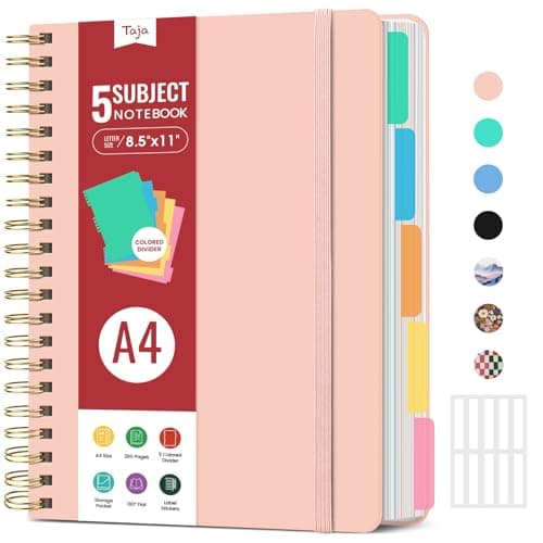 Large Spiral Lined Notebooks for Work With Removable Dividers & Tabs, 8.5"x11" Hardcover 5 Subject Notebook for Note Taking & Organizer, A4 College Ruled Journal for Women & Writing, Pink, 280 Pages - Image 1