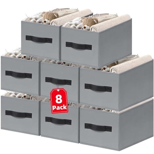 Criusia Large Storage Baskets for Organizing -8 Pack Fabric Storage Bins for Clothes, Home Closet Organizers and Storage Baskets for Shelves, 16x12 Foldable Storage Cubes for Blanket Toys Comforter - Image 1
