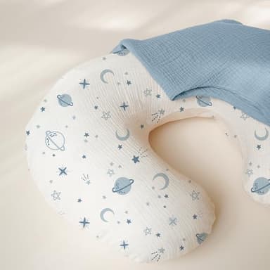 Konssy 2-Pack Muslin Nursing Pillow Covers, Soft & Adorable Nursing Covers for Breastfeeding Pillows, Slipcovers for Newborn Boys & Girls(Blue, Star) - Image 6