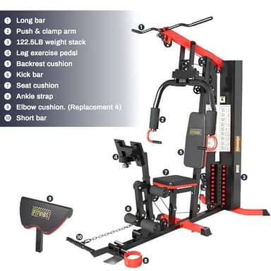 Fitvids Home Gym, Workout Equipment with Leg Press, Exercise Equipment for Home with Pulley System, Home Gym Equipment for Full Body Strength Training, Preacher Curl and Leg - Image 2