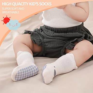 TRUEHAN 5 Pairs Toddler Non Slip Socks with Grips Baby Socks for Kids Girls Boys （5 Pairs Animal A，6-12 months） - Image 2