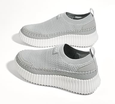 LUCKY STEP Platform Sneakers for Women Slip on Knit Chunky Fashion Casual Retro Braided Tennis Lightweight Walking Shoes(Grey,9) - Image 5