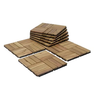 VICTORY RELAX Acacia Wood Flooring Interlocking Deck Tiles for Patio Decor 9 Pcs 12 Slats VR White Oak - Waterproof Indoor & Outdoor Decor - Balcony Garden Decking Tile (12.2 * 12.2 * 0.7 inches) - Image 1