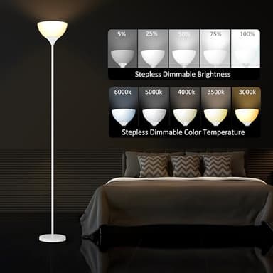 PESRAE Floor Lamp, Remote Control with Stpeless Color Temperatures and Brightness, Torchiere lamp for Bedroom, Living Room, Bulb Included - Image 4