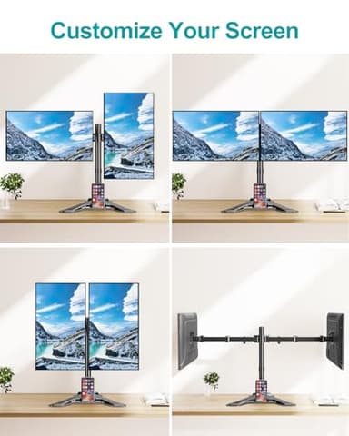 MOUNT PRO Dual Monitor Stand, Free-Standing Full Motion Monitor Desk Mount Fits 2 Screens up to 27 inches,17.6lbs with Height Adjustable, Swivel, Tilt, Rotation, VESA 75x75 100x100, Black - Image 8