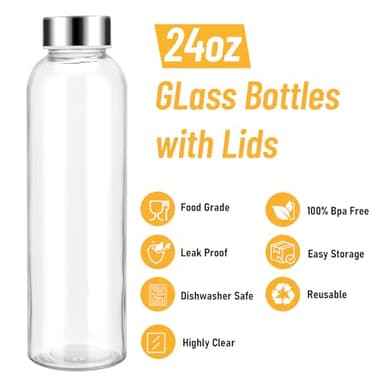 Sursip 24oz Glass Water Bottle Set of 10, Leak Proof Clear glass juice bottle for juicing, Reusable Drinking Bottles with Stainless Steel Lid, Beverage Storage Containers for Refrigerator-BPA Free - Image 3