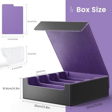 Flooyes Card Storage Box for Trading Cards with 4 Card Supporters, 3200+ MTG Deck Box with 24 Colorful Dividers, Commander Trading Card Storage Box with Viewing Windows for Magic Game Cards, Purple - Image 2