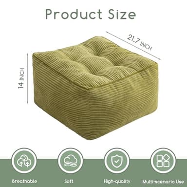 HIGOGOGO Square Stuffed Pouf Ottoman, Corduroy Poufs with Foam Chunk Filling, Furry and Fluffy Pouf Foot Stool Storage Ottoman, 21 X 21 Floor Poufs Foot Rest for Living Room, Green - Image 2