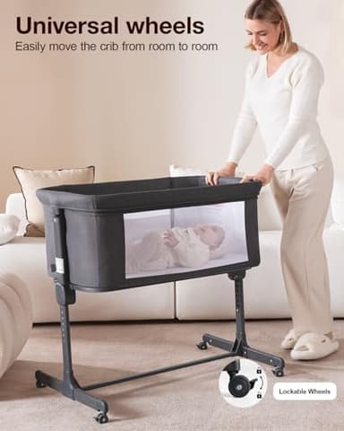 Larex Baby Bassinet, 3 in 1 Bassinets Bedside Sleeper for Newborn, Portable Crib Adjustable 7 Height Bedside Bassinet with Mattress and Wheels Dark Grey - Image 4