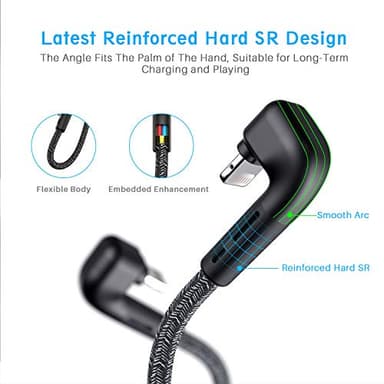 3Pack 90 Degree iPhone Charger 10ft,Apple MFi Certified 10 Feet USB A to Lightning Cord Long,Nylon Right Angle 10 Foot Charging Cable for Apple iPhone 14 Pro Max/14 Plus/13 Pro/12 Mini/11/X/XS/XR/iPad - Image 3