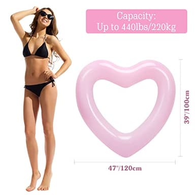 HeySplash Pool Floats, Adult Size Heart Inflatable Pool Floatie for Bachelorette Party, Swim Tube Rings, River Lake Beach Floaty, Wedding Bride Valentine Decor, Fun Toy Raft Lounge, Pink - Image 2