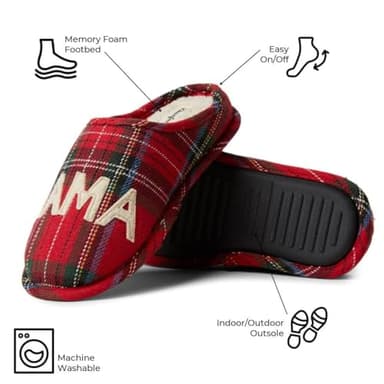 Dearfoams Women's Gifts for Mom Cute Cozy Mothers Day Mama Bear Slipper, Tartan Plaid, 7-8 - Image 3