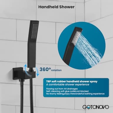 gotonovo Rainfall Bathroom Shower System Rain Shower Head and Handle Set Wall Mounted Shower Complete Combo Solid Brass Pressure Balancing Shower Mixer Valve 10 Inch Matte Black - Image 4