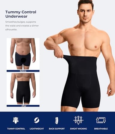 TAILONG Mens Shapewear Tummy Control Underwear Compression Shorts Slimming Body Shaper Leg Boxer Briefs Black - Image 4