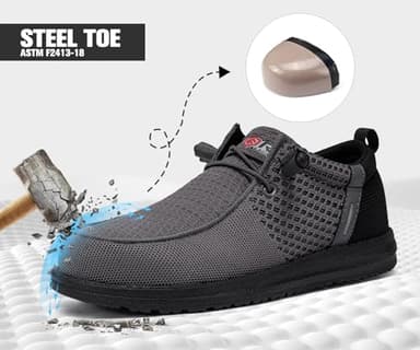 LARNMERN Slip On Steel Toe Shoes Men Lightweight Comfortable Lounging Walking Sneakers Safety Work Steel Toe Loafers (10.5 Men, Dark Gray) - Image 5