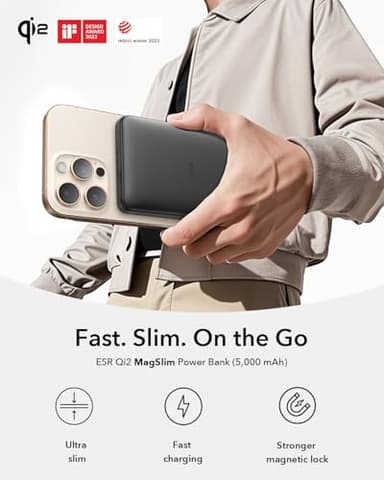 ESR for MagSafe Power Bank, 0.55 in Ultra-Compact 5,000mAh MagSafe Portable Charger, Qi2 15W Ultra-Fast Battery Pack, 20W USB-C MagSlim Charger with Cable for iPhone 17/16/15/14/13/12, Black - Image 2