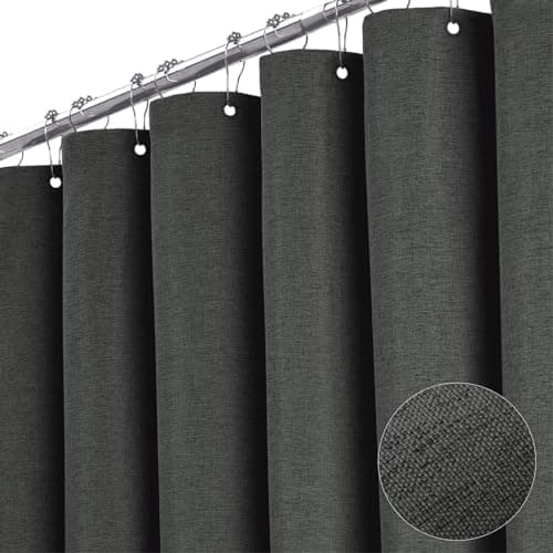 BTTN 60 Inch Stall Fabric Shower Curtain - Linen Cloth Heavy Duty Shower Curtain Set with 10 Plastic Hooks, Narrow Waterproof Decorative Bath Curtains for Bathroom and Bathtubs - 60x72 - Charcoal Grey - Image 1