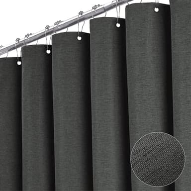 BTTN 60 Inch Stall Fabric Shower Curtain - Linen Cloth Heavy Duty Shower Curtain Set with 10 Plastic Hooks, Narrow Waterproof Decorative Bath Curtains for Bathroom and Bathtubs - 60x72 - Charcoal Grey - Image 1