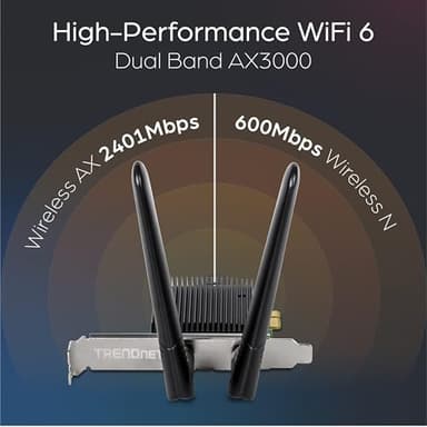 TRENDnet AX3000 Wireless Dual Band & WiFi 6 PCIe Adapter, Bluetooth 5.2 Class 2, 2401 Mbps Wireless AX, 600 Mbps Wireless N Bands, Windows 10, Supports Up to WPA3 WiFi Connectivity, Black, TEW-907ECH - Image 4