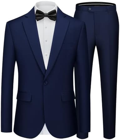 WEEN CHARM Men's Suit Regular Fit 2 Piece Wedding Tuxedo One Button Groom Prom Party Solid Blazer Pants Suit Set Navy Blue - Image 1