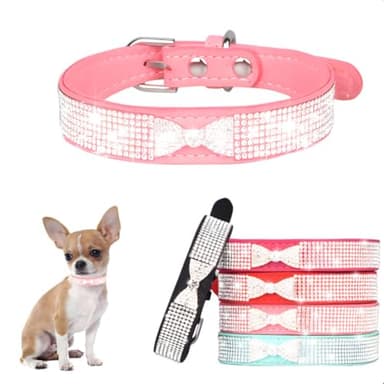 Small Dog Collar for Female Dogs Bling Diamond Crystal Glitter Jewel Sparkly Rhinestone Cute Cat Pet Animals Puppy Collars Girl for XXS XS Small Medium Large Pink L - Image 1