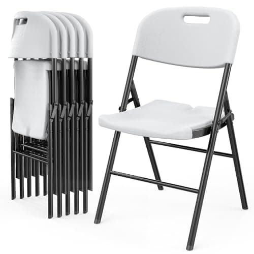VINGLI Folding Chairs, Heavy Duty Foldable Chair Portable HDPE Plastic Seat with Steel Frame for Indoor Outdoor Dinning Party Wedding School Use, White, 6 Pack - Image 1