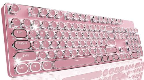 SEUNKWANG EWEADN TK950 Typewriter Keyboard Wireless Mechanical Keyboard, 104 Keys Aesthetic Typewriter Keyboards with White Backlit, Anti-Ghosting, Blue Switch Bluetooth/2.4GHz/Wired Keyboards-Pink - Image 1