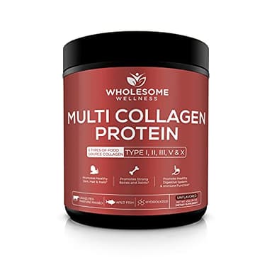 Wholesome Wellness Multi Collagen Protein Powder Hydrolyzed (Type I II III V X) Grass-Fed All-in-One Super Bone Broth + Peptides - Premium Blend of Beef, Chicken, Wild Fish, Eggshell, 58 Servings - Image 1