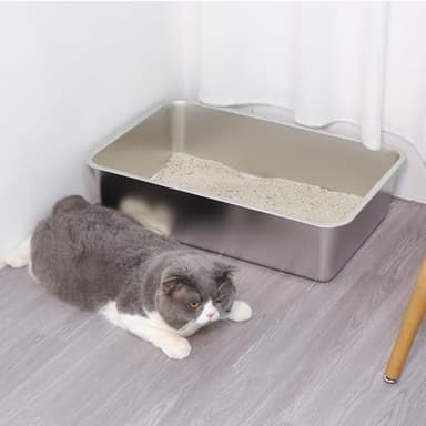 EGMEHOAD Stainless Steel Litter Box -6in High Sided,XL Metal Cat Litter Box for Big Cats Easy to Clean, Cat LitterBox Metal Pet Toilet for Adult Big Cats,Non Stick, No Smell,23.6"x15.8"x6" - Image 4