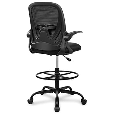 Primy Drafting Chair Tall Office Chair with Flip-up Armrests Executive Ergonomic Computer Standing Desk Chair with Lumbar Support and Adjustable Footrest Ring (Black) - Image 1