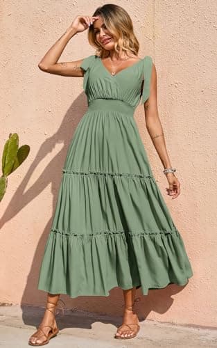 PRETTYGARDEN Women's Cross Neck Summer Sleeveless Tiered Maxi Dress Beach Tie Strap Smocked Long Dresses Pleated Sundress (Grey Green,Medium) - Image 6