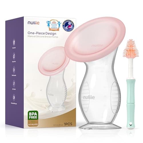 Nuliie Silicone Manual Breast Pump with Leak-Proof Lid & Suction Cup, 4oz/120ml BPA-Free, Wearable Hand Pump Breastmilk, Breast Milk Collectors for Breastfeeding Essentials, Includes Cleaning Brush - Image 1