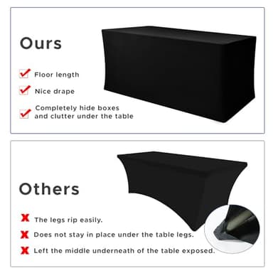 Nasitos Spandex Fitted Table Covers for 6 Foot Tables - 72 x 30 Inch - 4 Pack Black Stretch Rectangle Table Clothes, Wrinkle Resistant Tablecloths for Folding Table, Parties, Trade Show, Birthday - Image 5