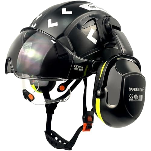 SAFEBUILDER Safety Hard Hats with Visor Hearing Protection 4 in 1 Safety Helmet Lightweight Adjustable Breathable 6-Point Suspension Head Protection ANSI Z89.1 Approved (Black+CSV+B&G 07 Ear Muffs) - Image 1