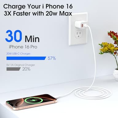 iPhone 17 16 Charger Fast Charging, 20W USB C Wall Charger Block with 6ft Type C to C Cable Cord for Apple iPhone 17/17 Pro/17 Pro Max/17 Air/16/16 Plus/16 Pro/16 Pro Max/15/15 Pro Max/iPad Pro/Mini - Image 3