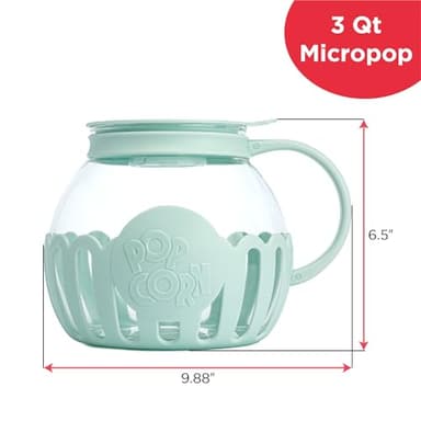 Ecolution Patented Micro-Pop Microwave Popcorn Popper with Temperature Safe Glass, 3-in-1 Lid Measures Kernels and Melts Butter, Made Without BPA, Dishwasher Safe, 3-Quart, Aqua - Image 7