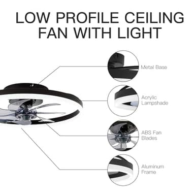 STERREN 20'' Modern Low Profile Ceiling Fan with Light, Bedroom LED Ceiling Fan with Remote Control, Bladeless Flush Mount Black Fan Lights Ceiling Fixtures for Living Room,Small Room - Image 8