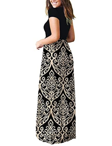 AUSELILY Women's Short Sleeve Loose Plain Casual Long Maxi Dresses for Women 2025 Black Khaki M - Image 4