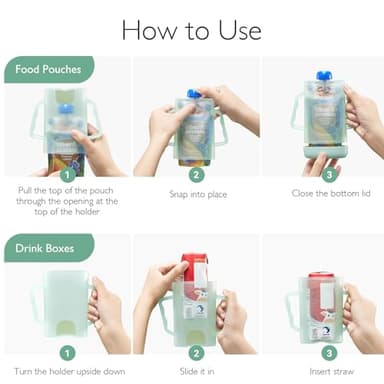 Momcozy Pouch Holder No Squeeze, Baby Food & Juice Box Holder, Mess-Free, Easy Grip for Self-Feeding, BPA-Free & DEHP-Free, Must-Have for Babies, Green - Image 8